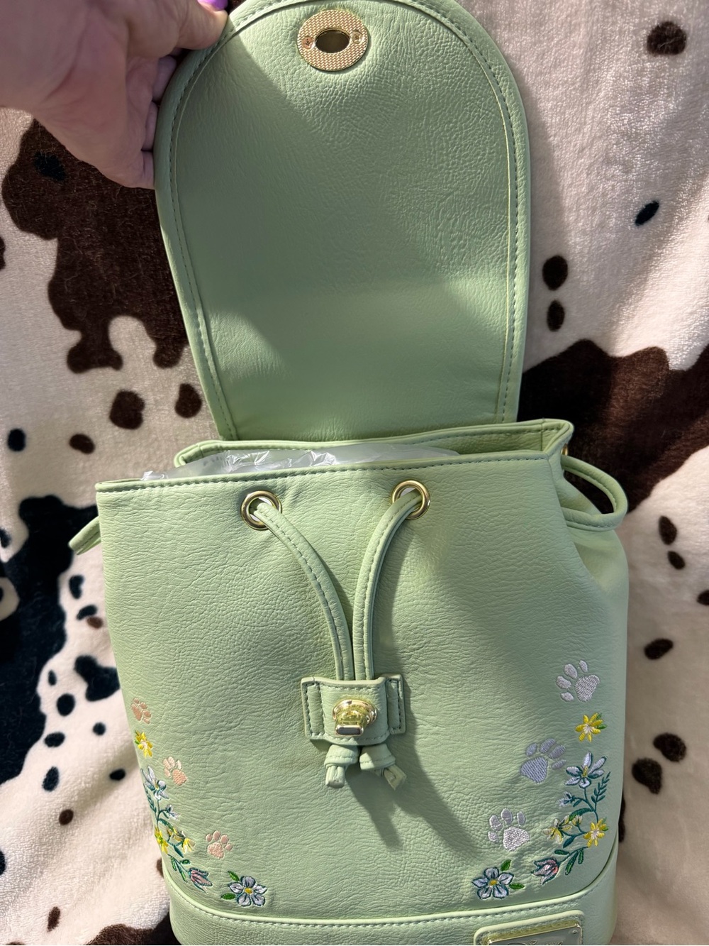 Loungefly Mint Green Floral Embroidered Mini Backpack with Rose Gold Plaque - Picture 4 of 7